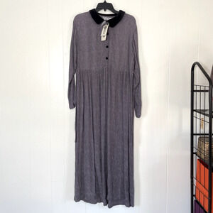 Purple Gray‎ Maxi Dress Velvet Collar Long Sleeve Cottagecore Prairie NWT M